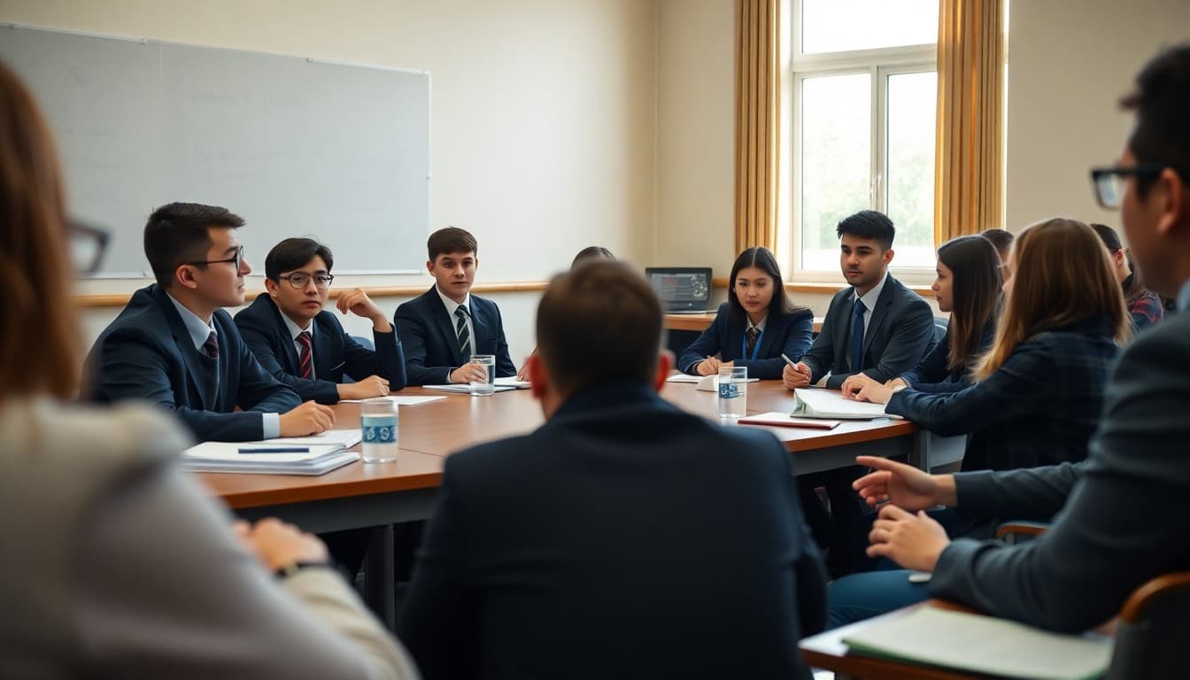 IB global politics class simulation of a UN Security Council debate with engaged students