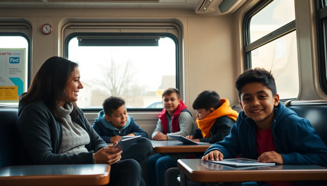 Magnet school family managing long commute to specialized school program by public transit