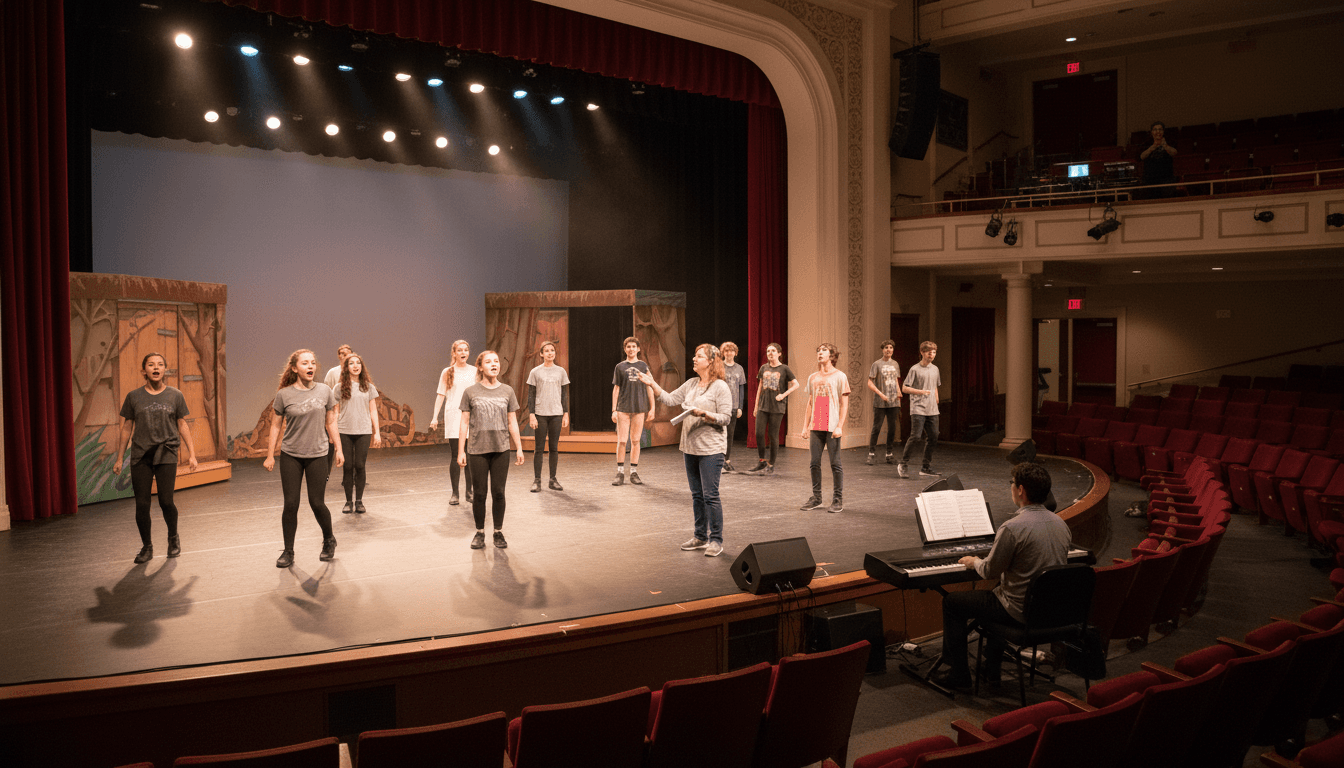 Performing arts magnet students rehearsing a dance piece in a professional studio with mirrors and ballet barres
