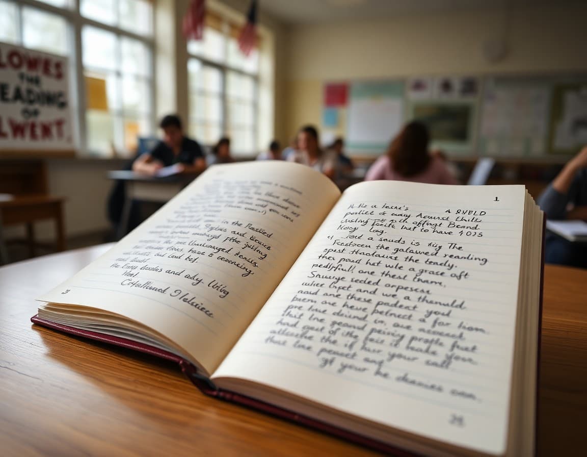 8th grade reading log entries showing titles, dates, and written reflections in a student notebook