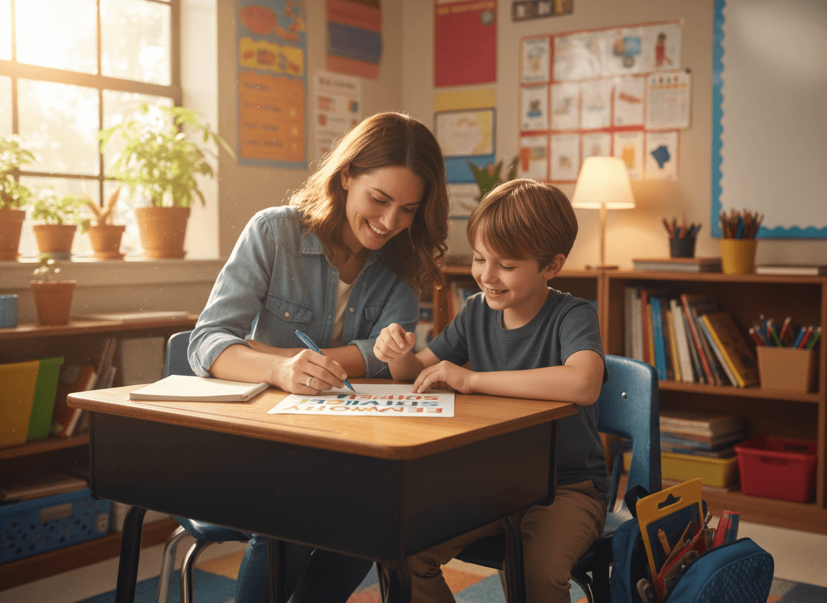 Parent and student reviewing a school supply list together