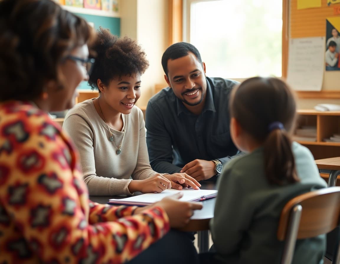 School counselor meeting with a foster family to discuss student support