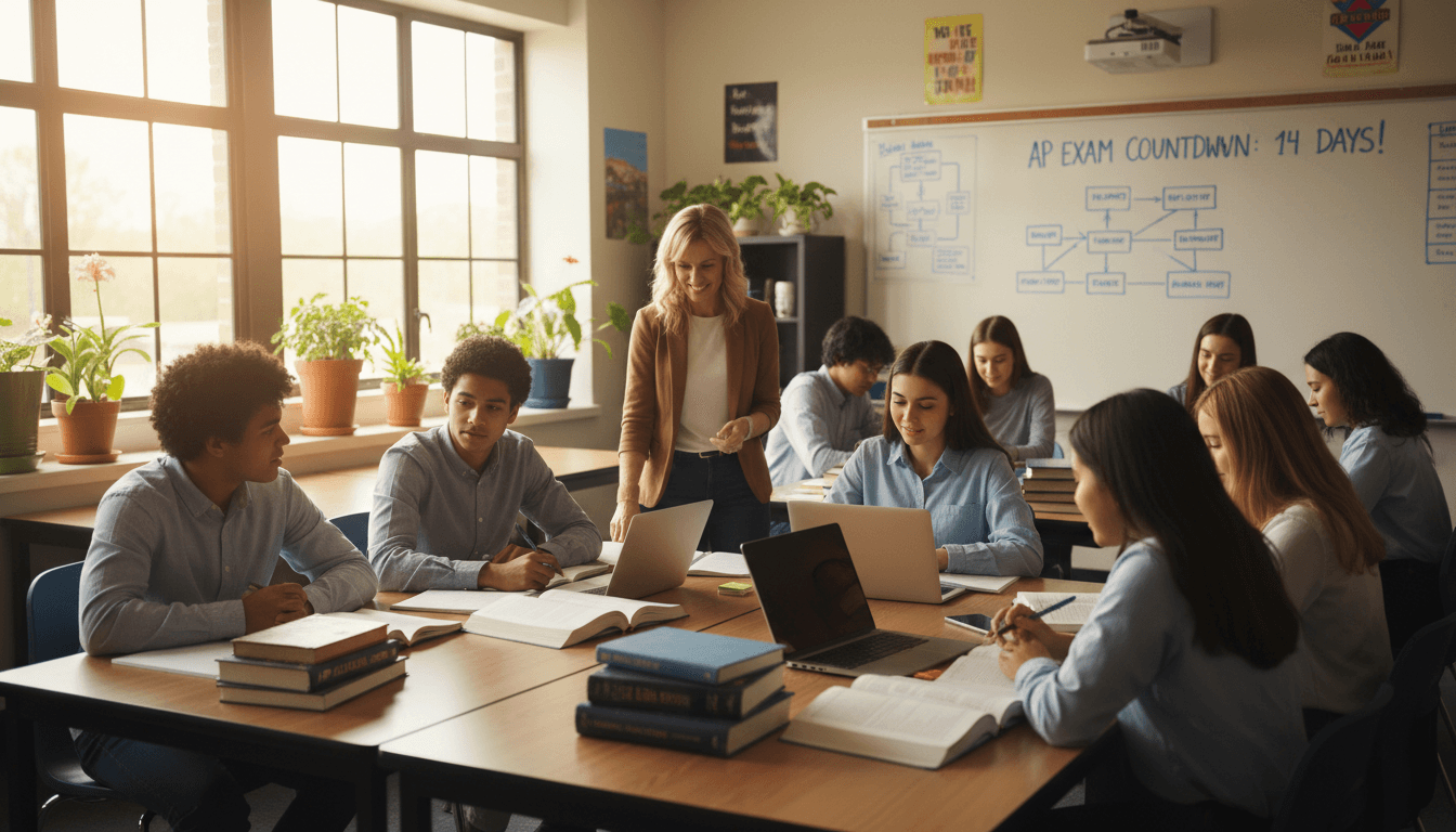 High school students preparing for AP exams in April