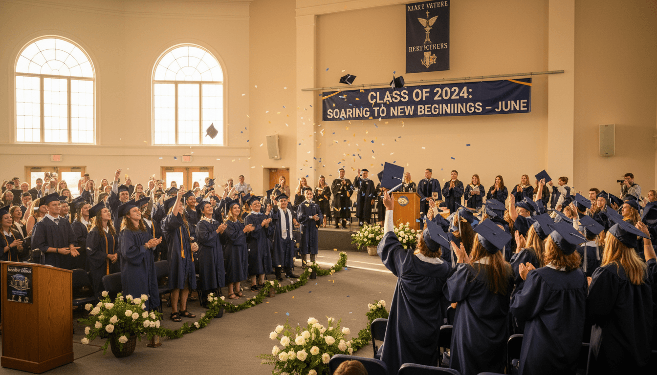High school graduation ceremony and school year ending in June
