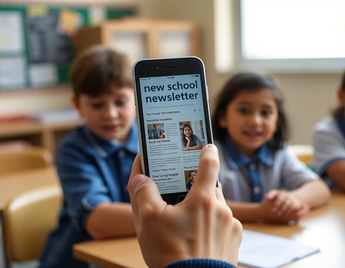 New school newsletter appearing on a parent's phone for the first time