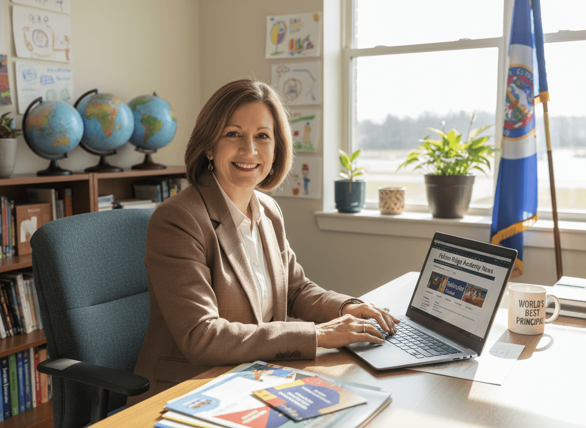 Minnesota principal sending school newsletter to diverse multilingual families on computer