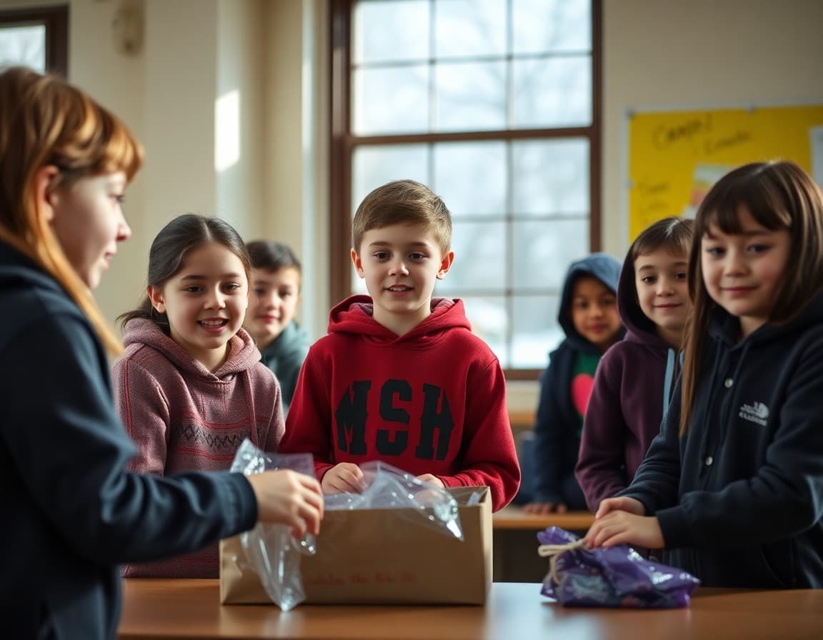 Middle school students participating in a community service project in November