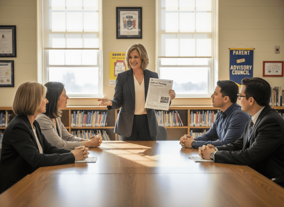 New Jersey principal sharing NJSLA testing update newsletter with parent advisory council