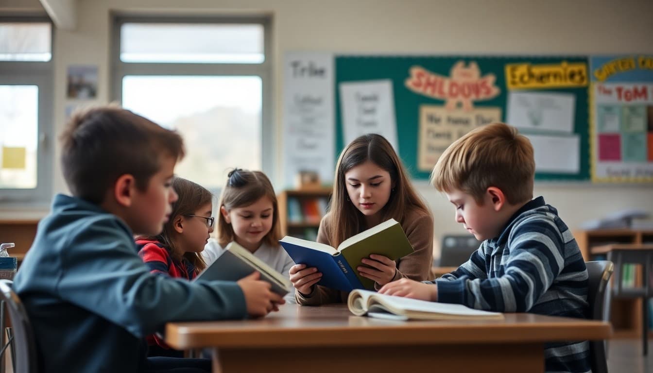 Reading specialist working with a small group of students during an intervention session
