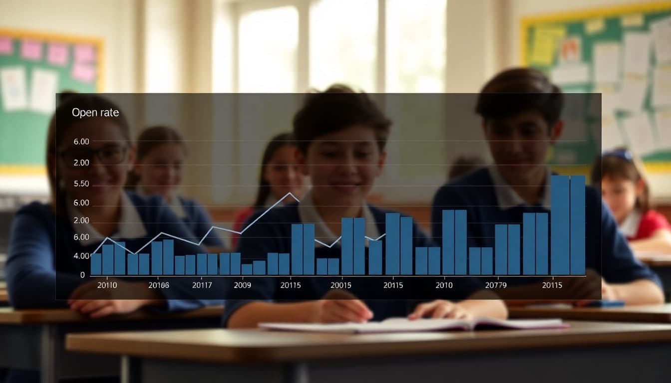 Dashboard showing email open rate analytics for a school newsletter