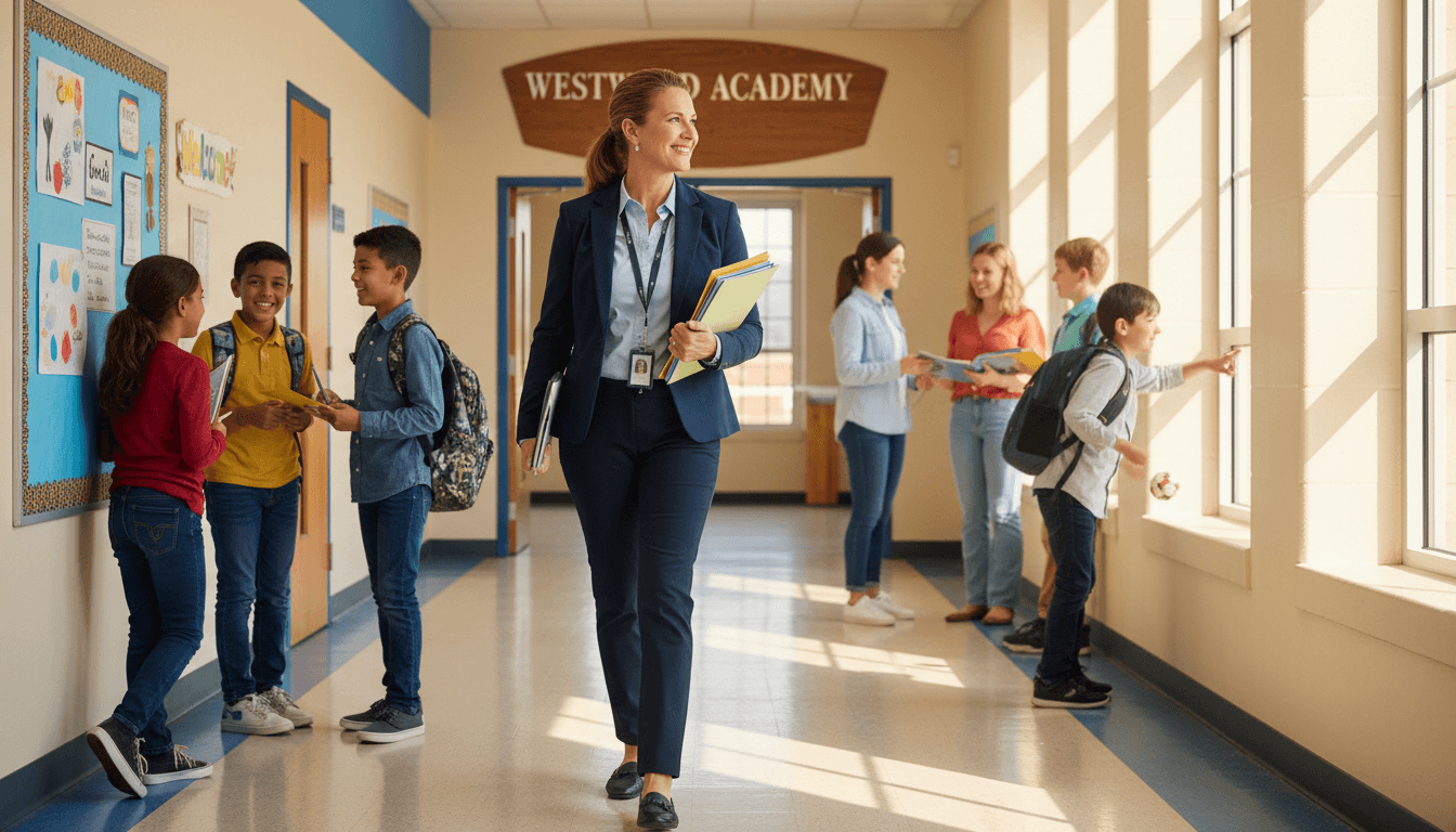 Assistant principal walking school hallways in September during the first weeks of school