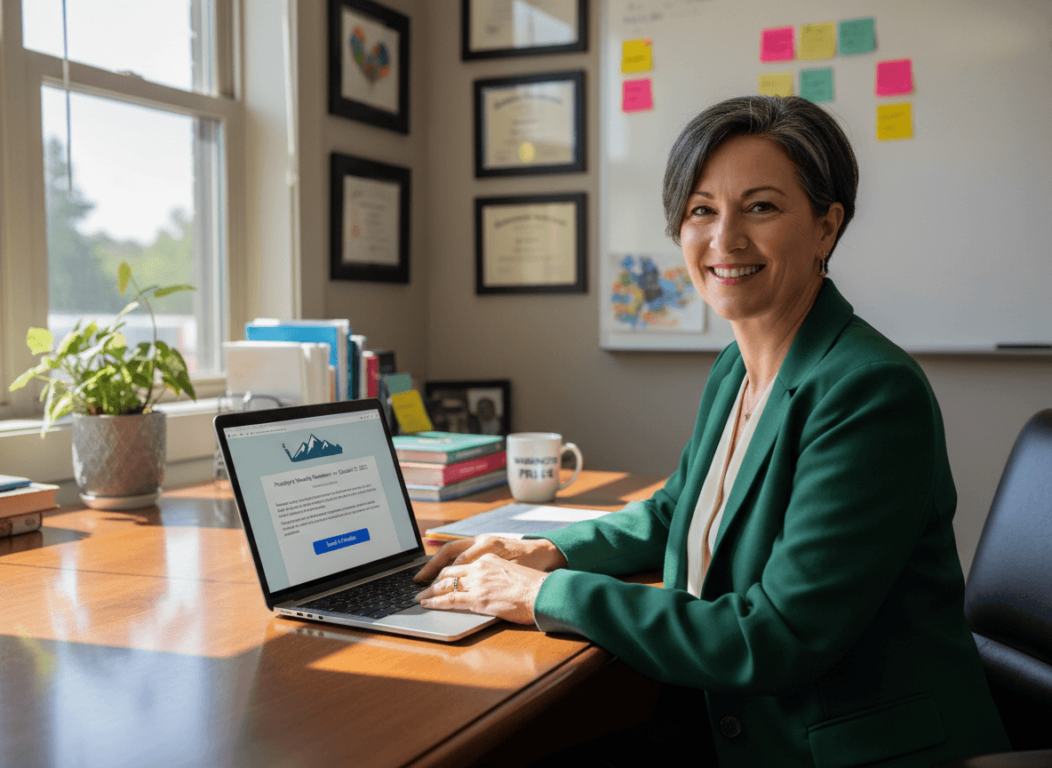 Washington state principal sending newsletter to families on laptop