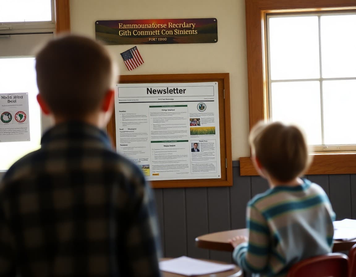 School newsletter on a bulletin board in a small Idaho agricultural community school