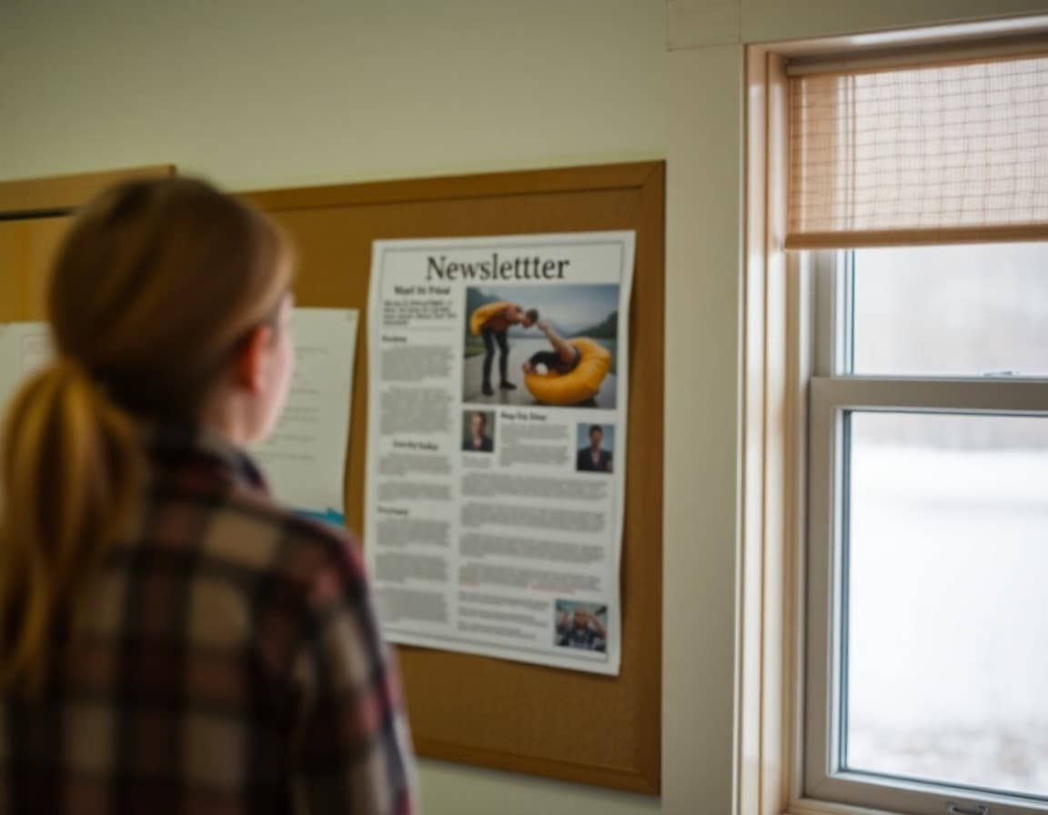 Newsletter on a bulletin board in a small Michigan UP rural school community