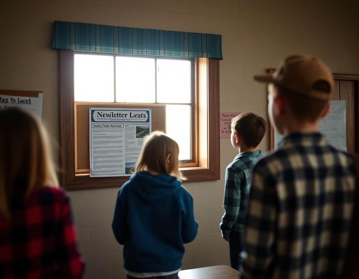 Newsletter on a bulletin board in a small Montana ranch community school
