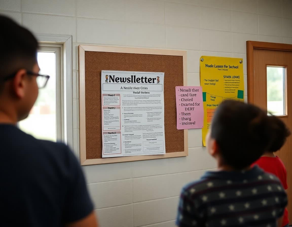 Bilingual newsletter on a bulletin board in a North Carolina Eastern Plains Title I school