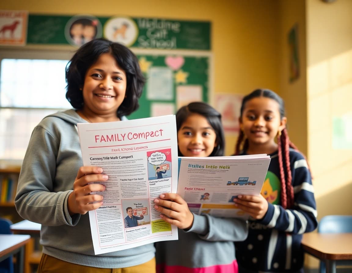 Multilingual Title I family compact and school newsletter at a New Hampshire urban elementary school