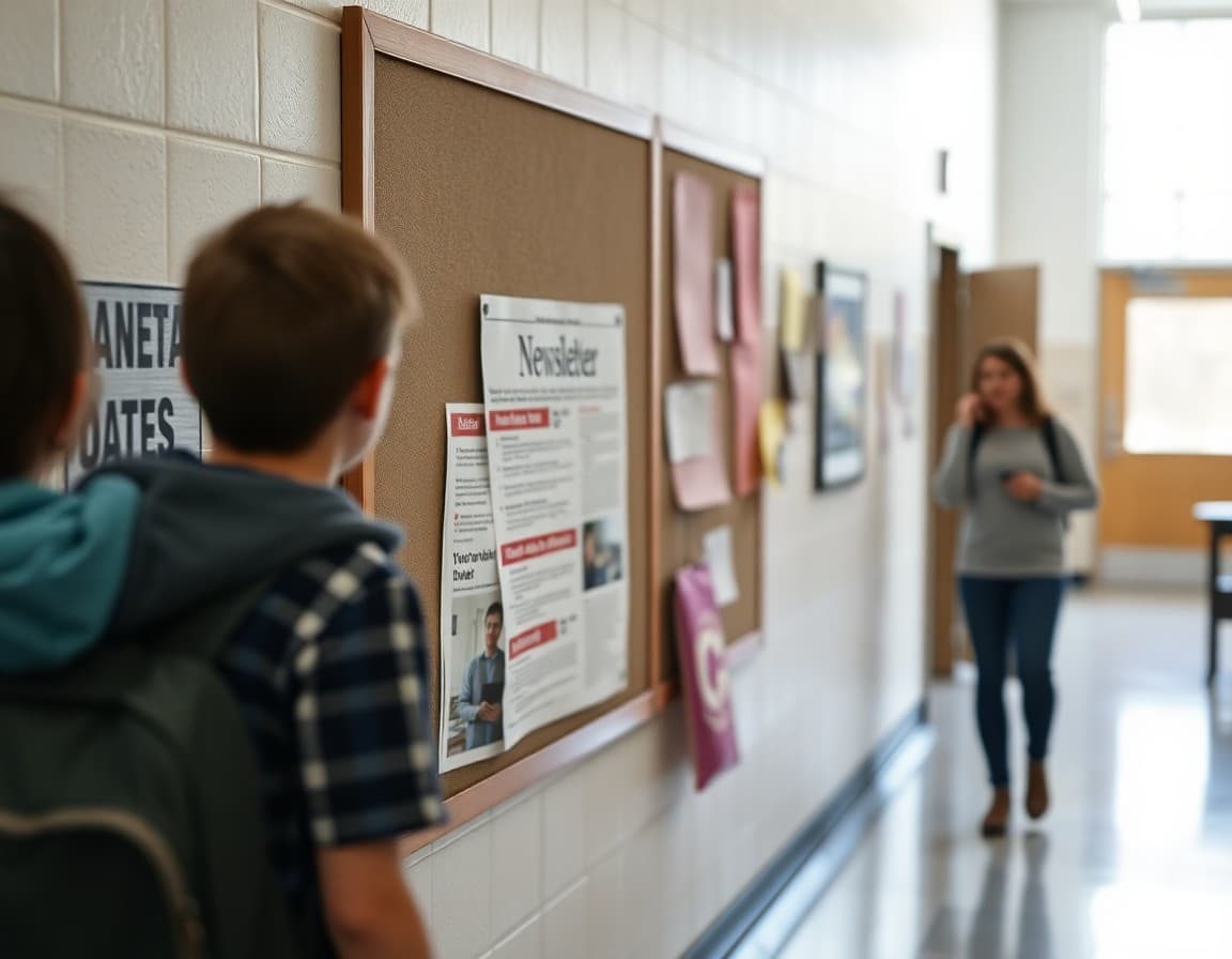 Newsletter on a bulletin board in an Ohio Appalachian Title I school hallway