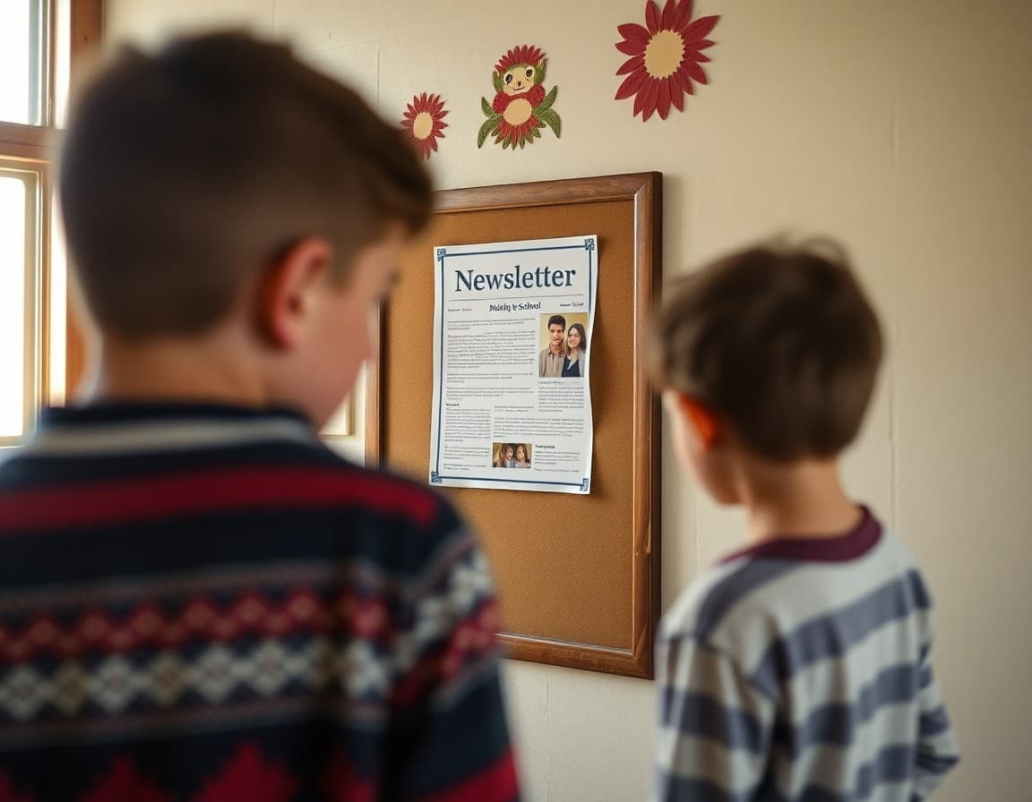 Newsletter on a bulletin board in a small Oklahoma tribal community school