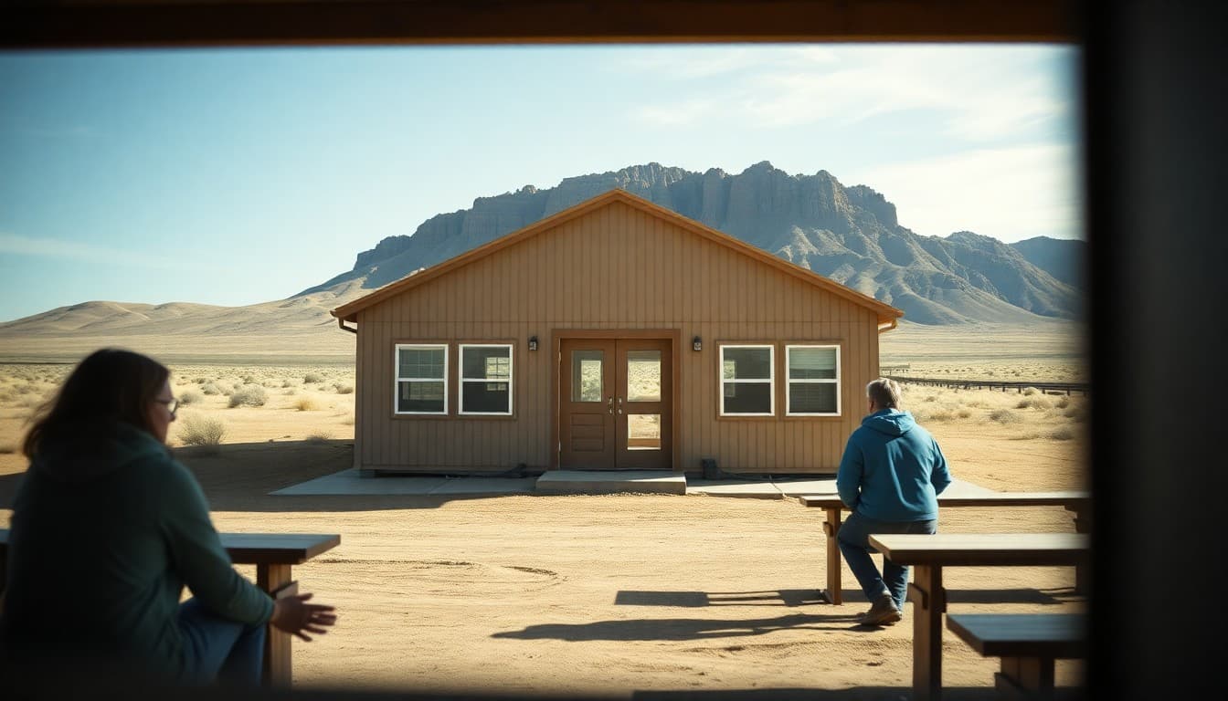 Oregon Eastern Oregon rural school building in a high desert landscape with rimrock visible behind it
