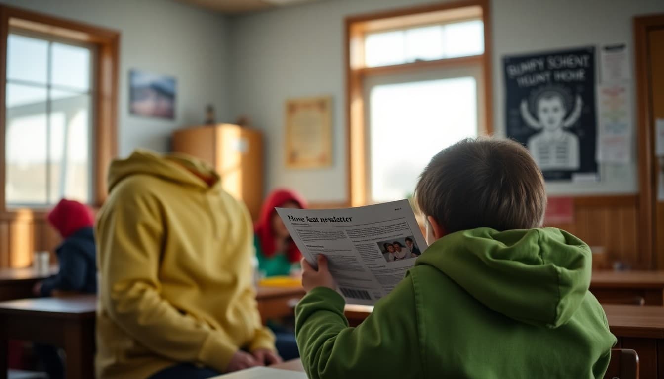 Remote Alaskan rural school sending a printed newsletter home to isolated community families