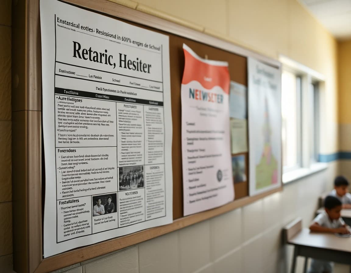 Bilingual Spanish and English newsletter on a bulletin board in a Texas colonias school