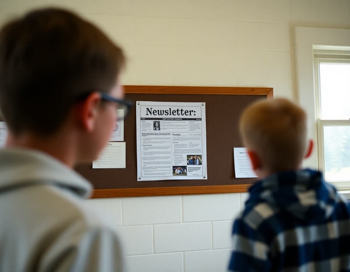Newsletter on a bulletin board in a small Vermont rural school in the Northeast Kingdom