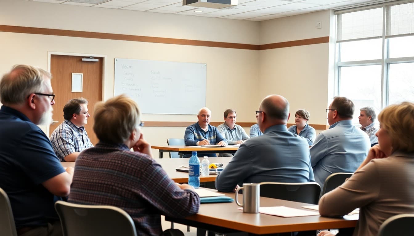 Connecticut school board meeting with community members and board members in a school district meeting room
