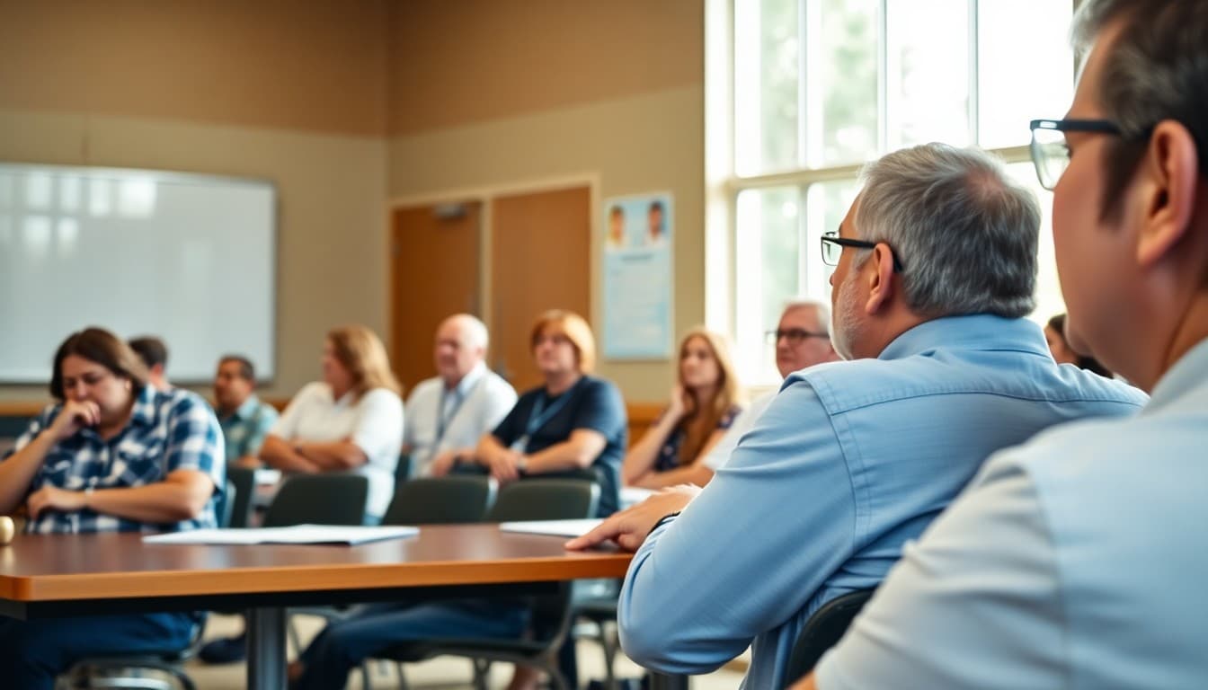 Florida school board members at a public meeting with a full community audience present