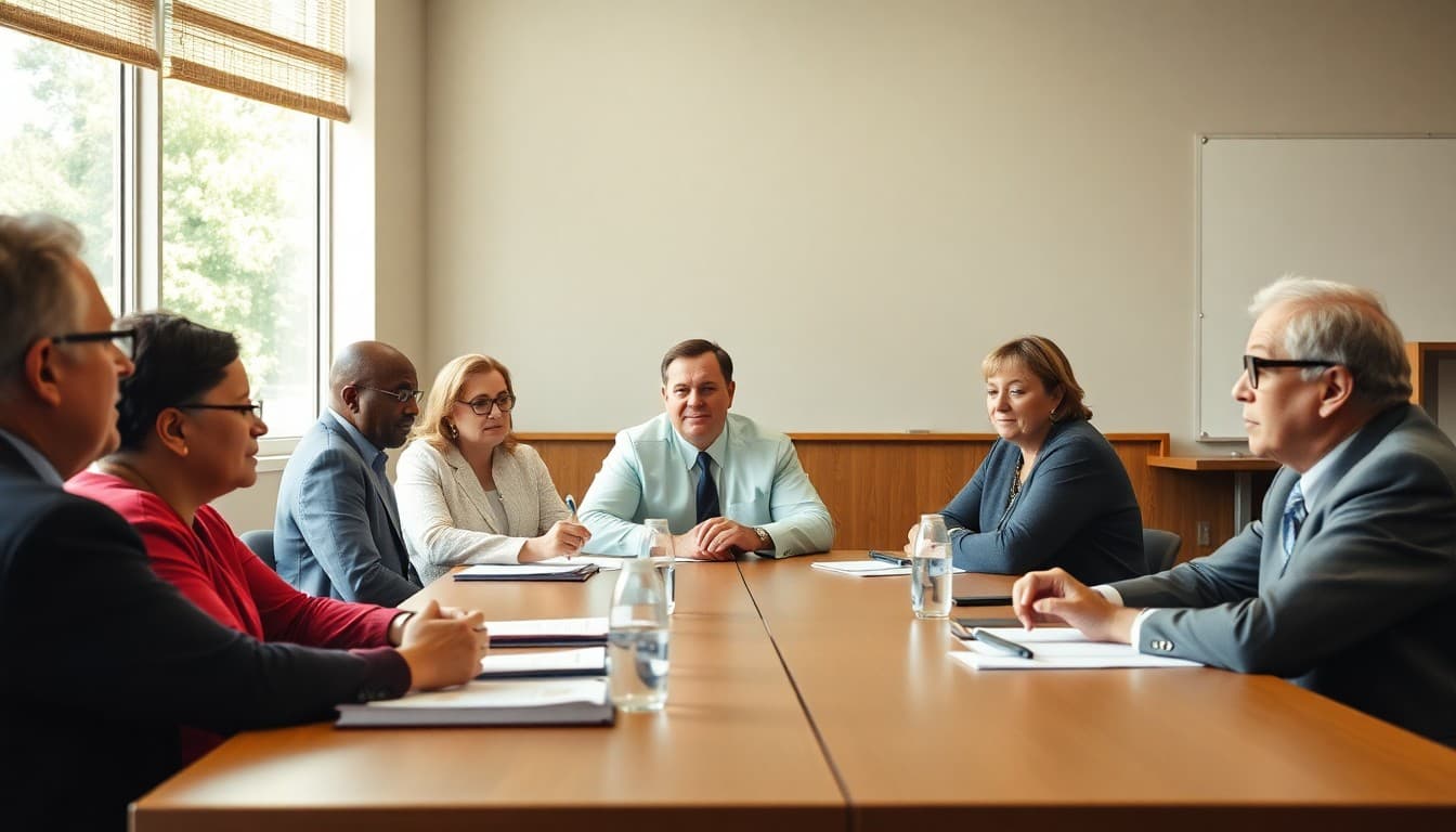 Georgia school board members at a community governance meeting with families and staff present