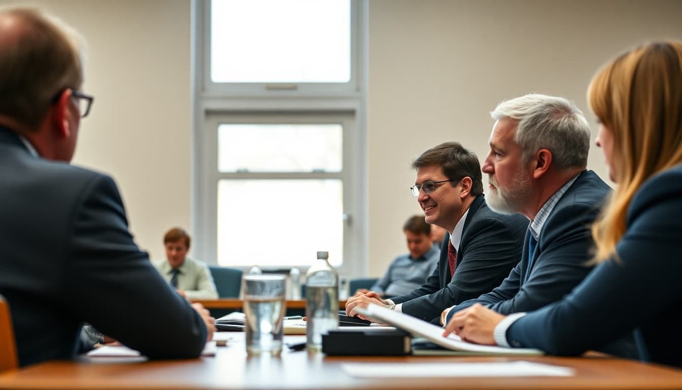 Massachusetts school committee members at a public governance meeting with community members present