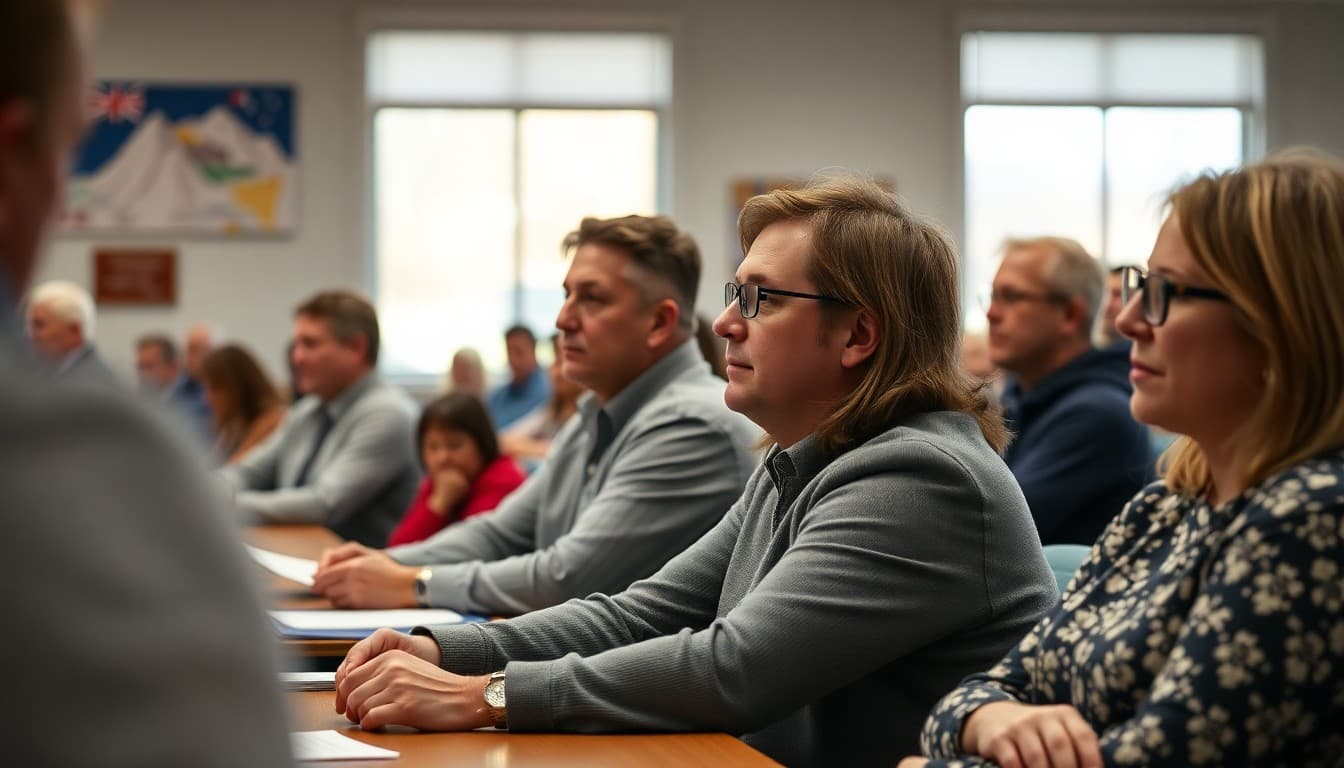Nevada school board members at a public governance meeting with a large community audience present