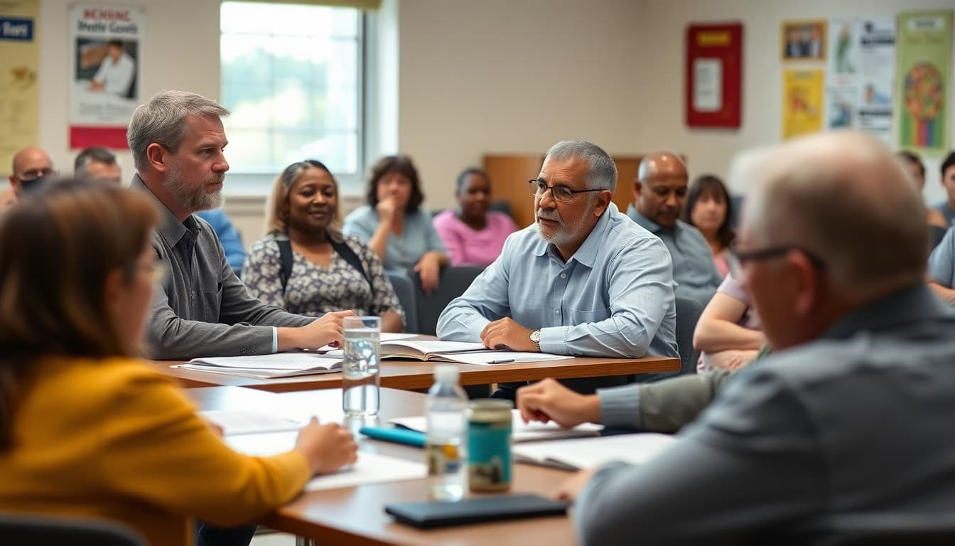 South Carolina school board members at a public governance meeting with community families and staff present