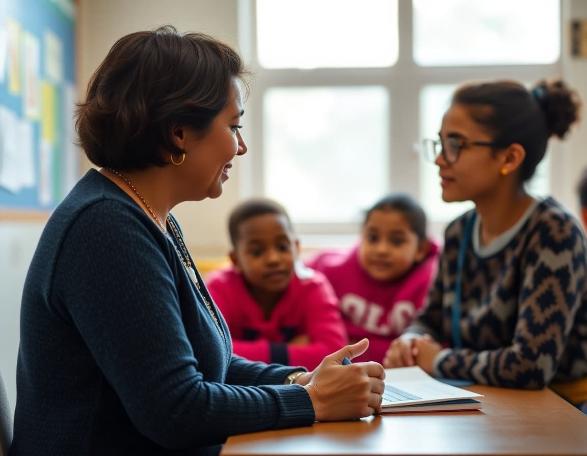 Community school coordinator meeting with family to connect them with support services