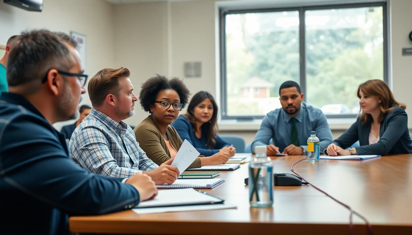 School board reviewing community schools wraparound services data at board meeting