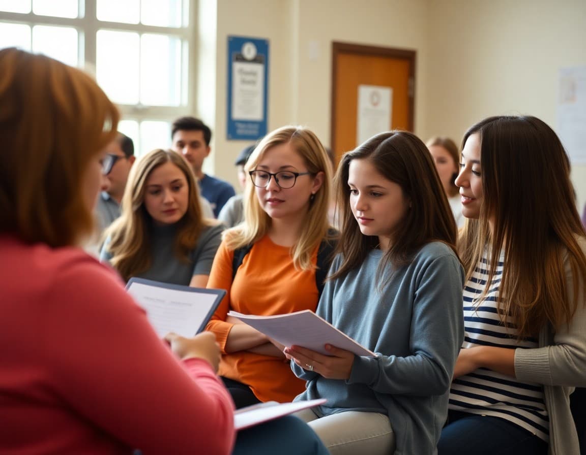 Parents reviewing updated school dress code guidelines at community information session