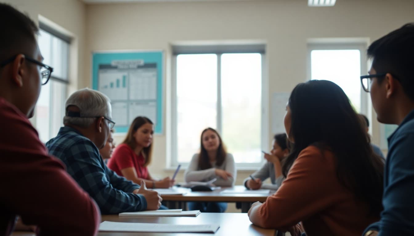 School board reviewing ELL program participation data with bilingual parent input panel