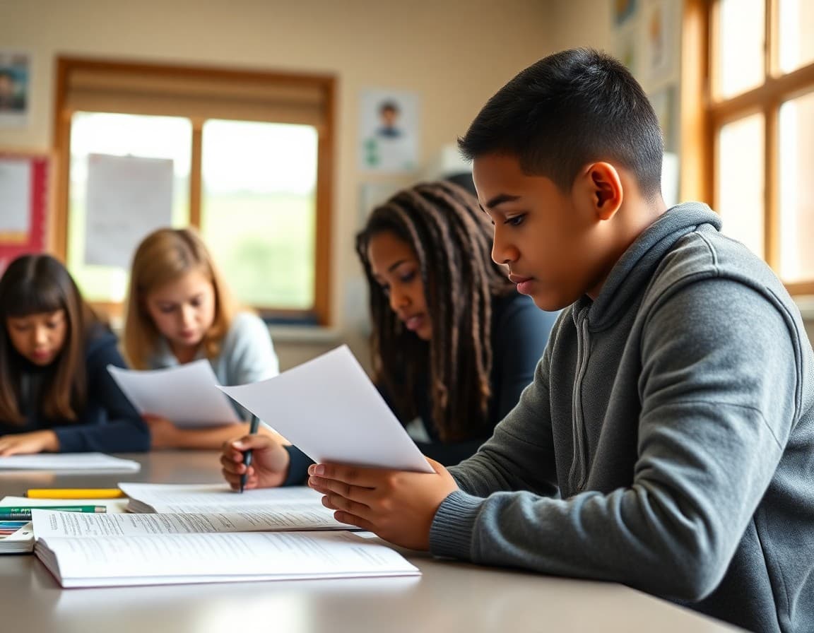 Advanced learners working on complex research project in gifted education classroom