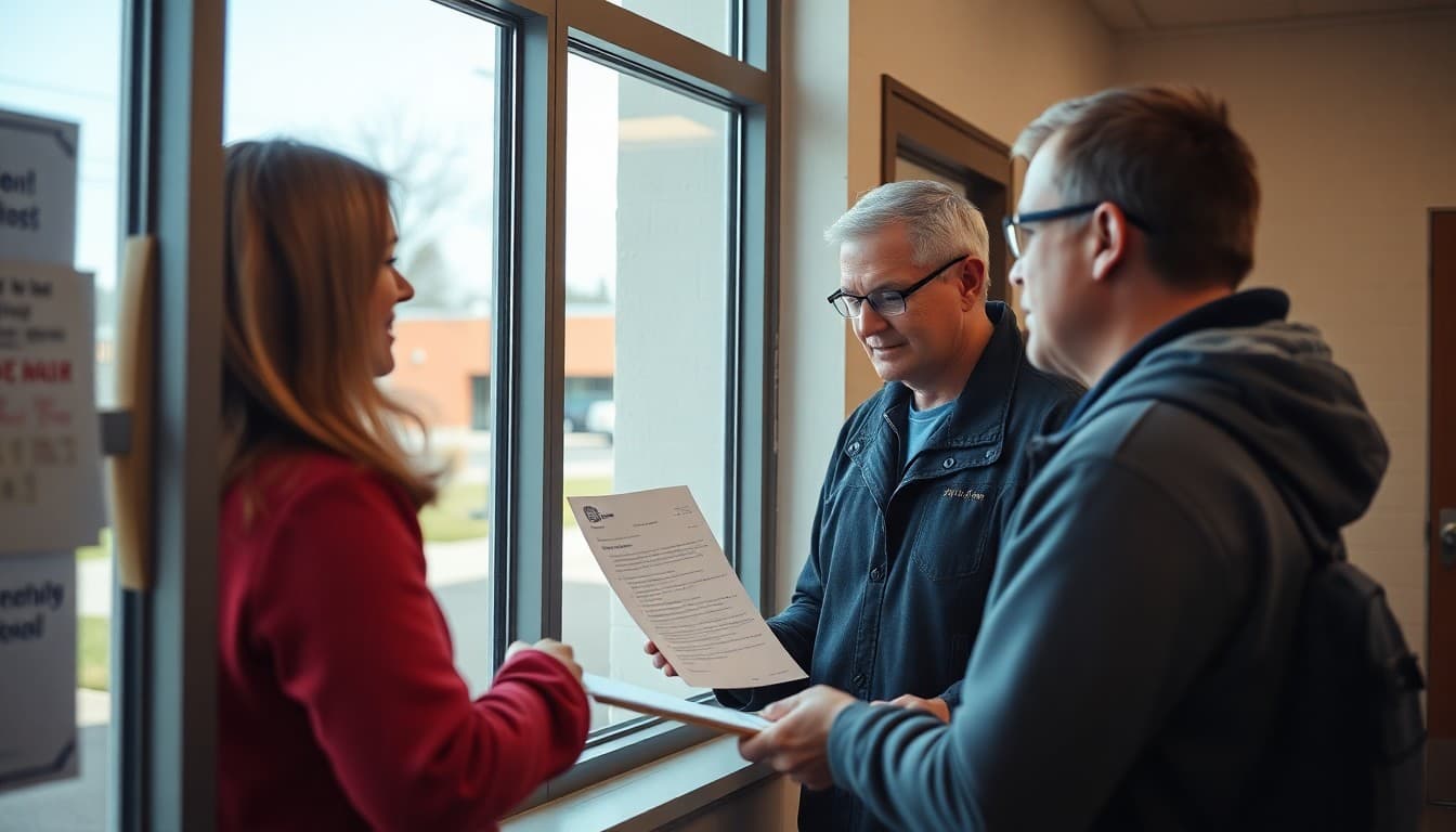 Community member submitting a public records request at a school district administrative office window