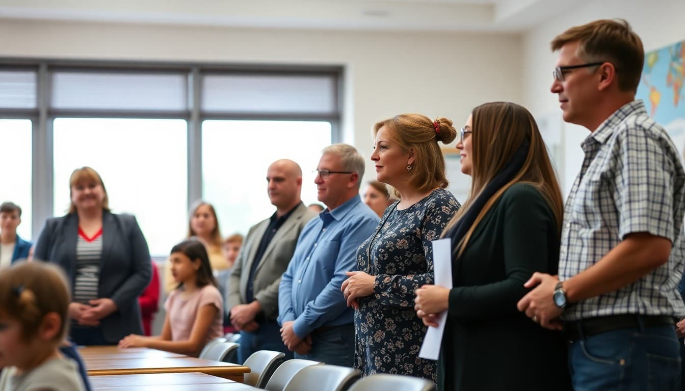 School board members recognized by families and students at a School Board Recognition Month event