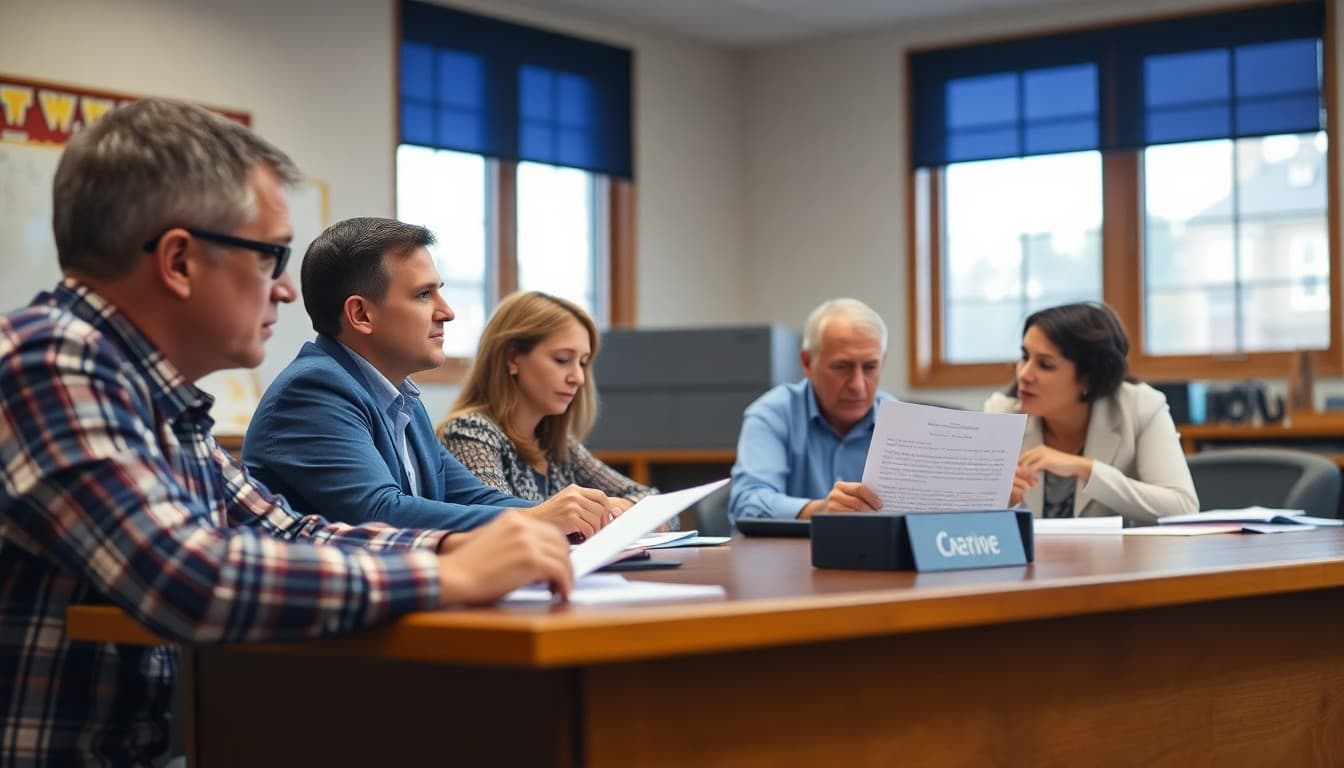 School board reviewing special education compliance and service report at board meeting