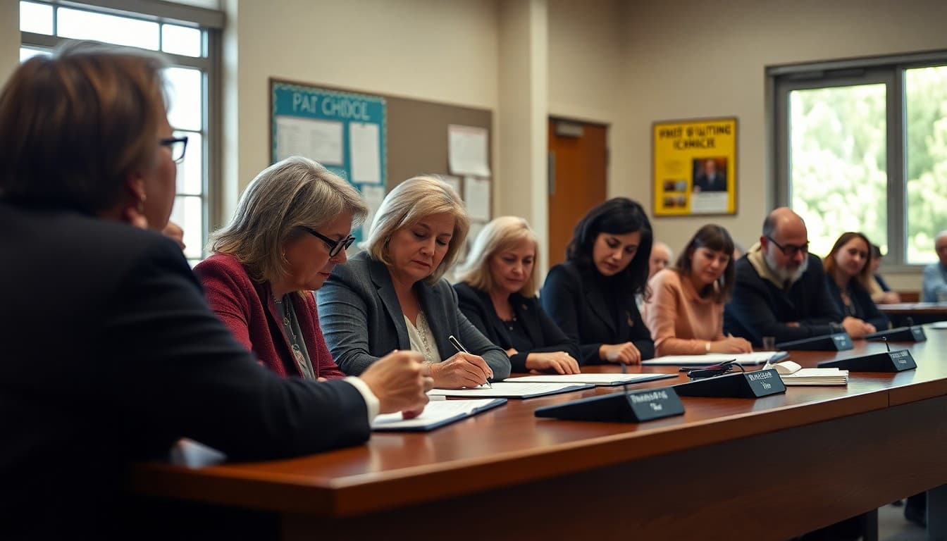 School board signing ratified teacher union contract at public board meeting