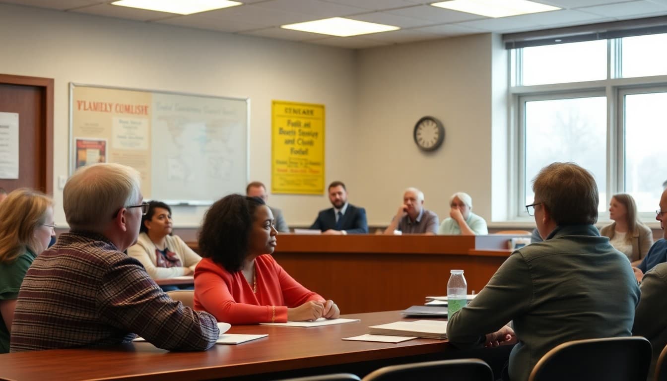 Tennessee school board members at a public governance meeting with community families and staff present