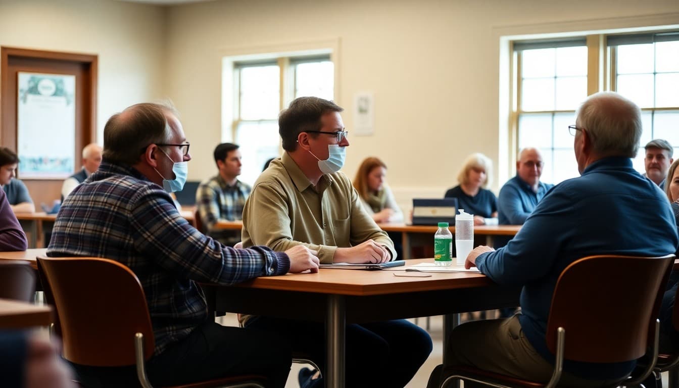 Vermont school board members at a town meeting-style governance session with community members present