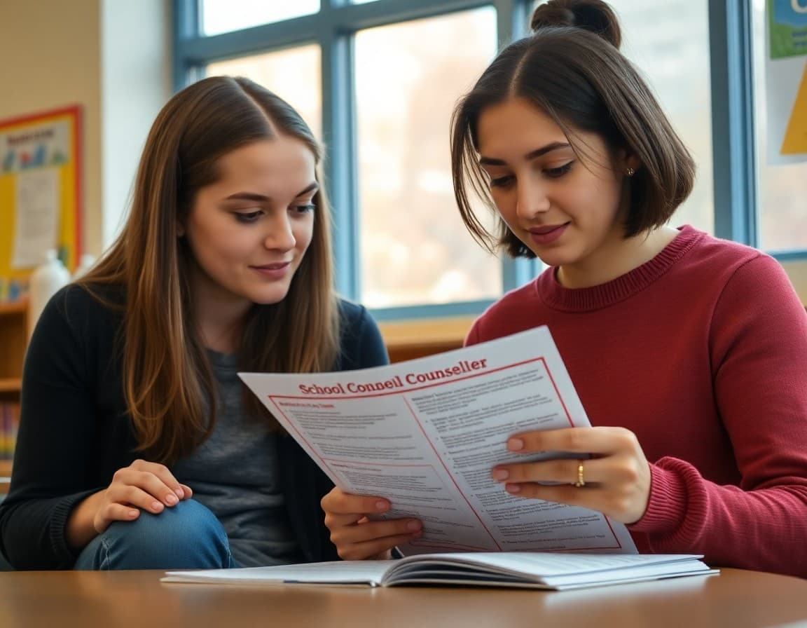 Parent and child reviewing a school counselor newsletter together