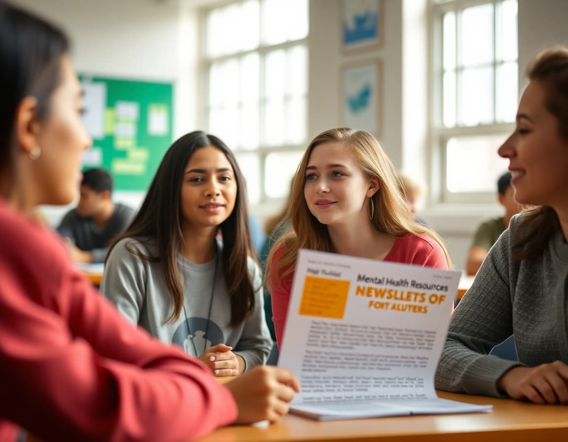 High school health newsletter with mental health resources, college health requirements, and wellness tips