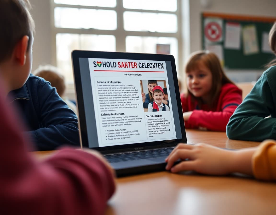December school safety newsletter template displayed on a laptop
