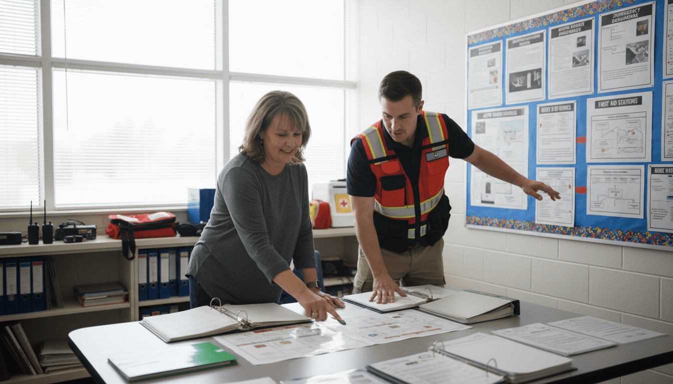 Earthquake preparedness newsletter showing drop-cover-hold-on instructions, post-quake reunion site, and family emergency kit list