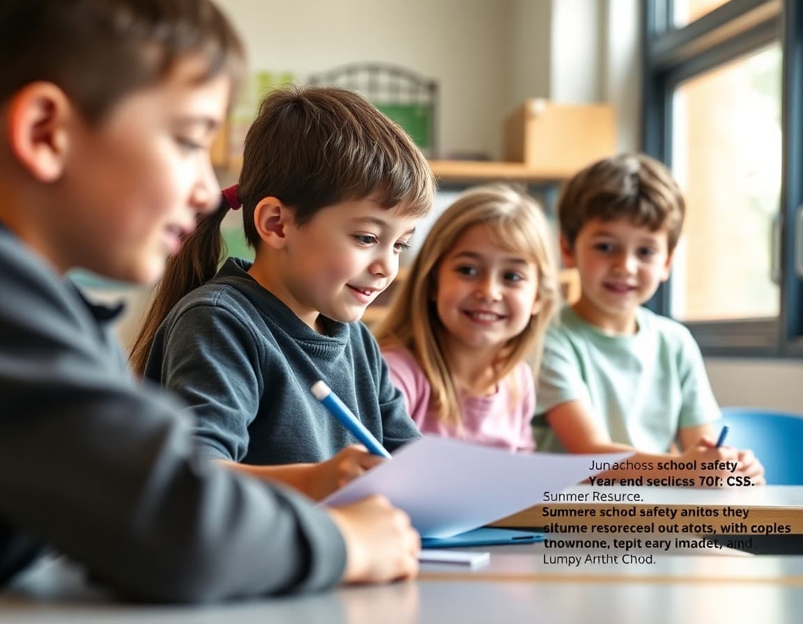 June school safety year-end newsletter template with summer resources section