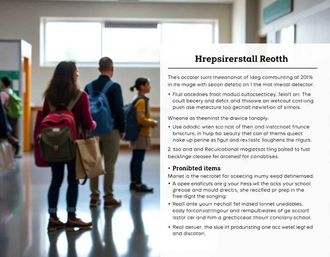 Metal detector newsletter template with screening procedure steps and prohibited items list